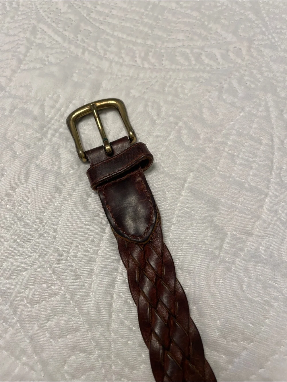 Men’s Braided Leather Woven Belt with Antique Gold Color Buckle Large